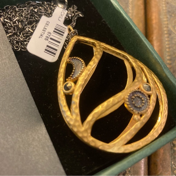 NWT Satya Necklace sun and moon amulet long gold tone large pendant statement - Picture 12 of 12